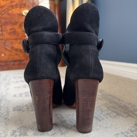 Celine Black Cutout Suede High Wooden Heel Phoebe Philo Era - Picture 7 of 12